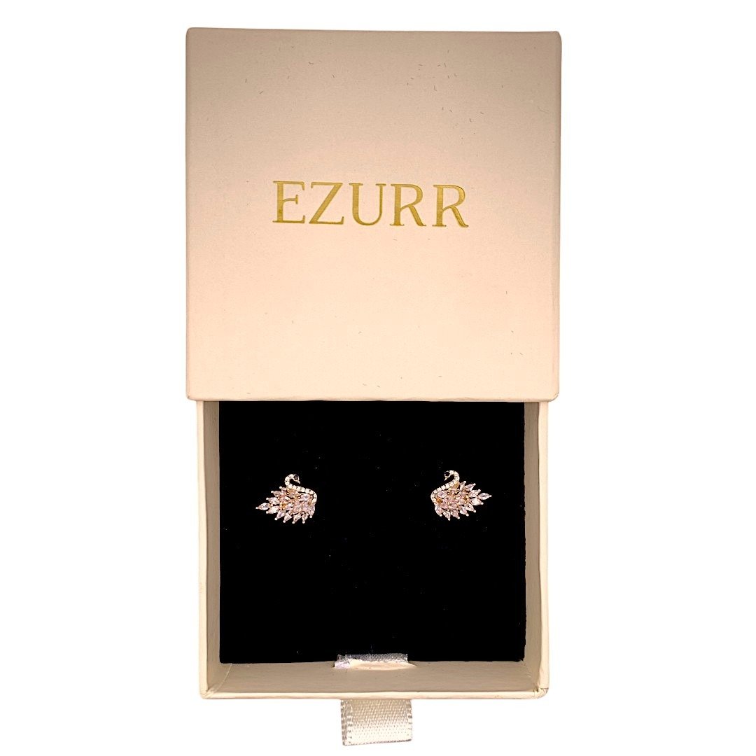 Flaunting Swan Stud Earrings (Pure Silver) - Rose Gold